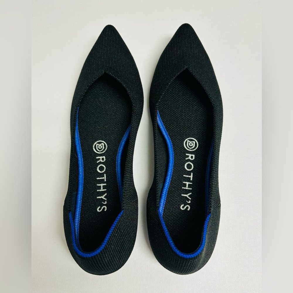 Like New Rothy's Black Flats with Blue Trim